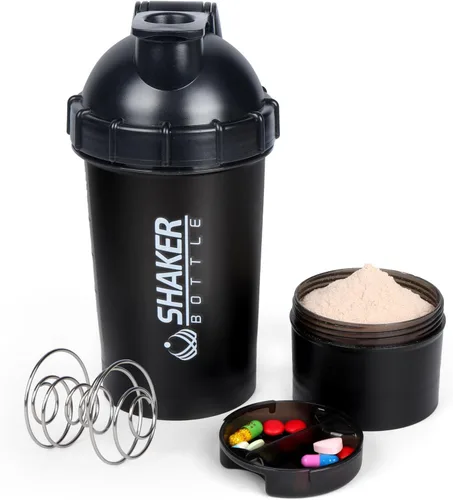 Shaker Bottle - Botellas mezcladoras de proteínas de 18 onzas con almacenamiento de polvo y estuche para píldoras, 16.9 fl oz, taza agitadora de