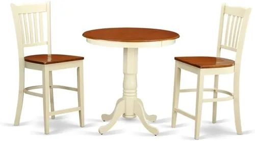 Miniatura 9 de East West Furniture EDGR3-OAK-W - Juego de mesa de comedor de 3 piezas de altura para encimera de cocina, contiene una mesa redonda de madera
