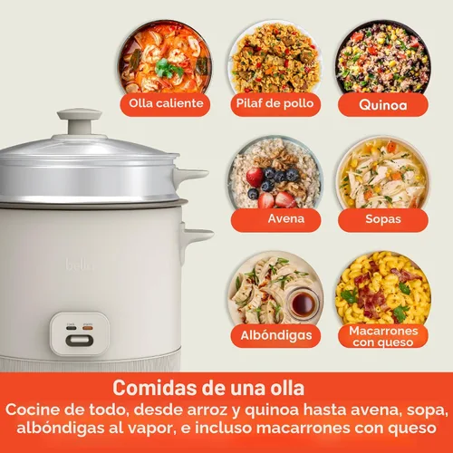 Miniatura 5 de Arrocera BELLA de 16 tazas con vaporizador, cesta de cocción a vapor apta para lavavajillas, paleta de arroz y taza medidora, recipiente de cocción