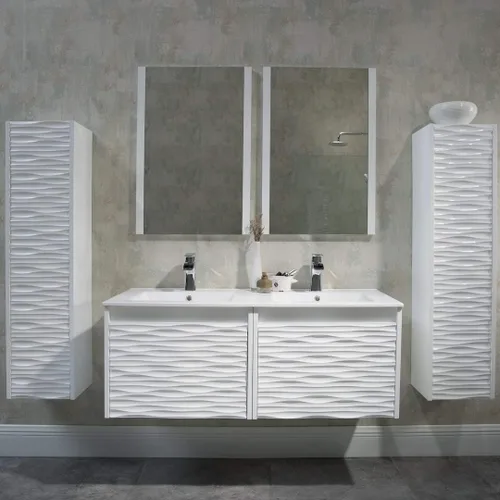 Miniatura 4 de BLOSSOM Tocador de baño blanco de 48 pulgadas con fregadero, tocador de baño flotante de madera con fregadero de 48 pulgadas, espejo, gabinete
