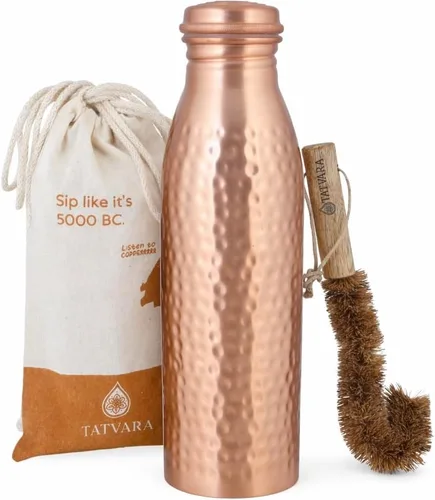 Miniatura 9 de Botella de agua de cobre 100% puro de 32 onzas / 32.1 fl oz, botella a prueba de fugas con bolsa de regalo, diseño martillado hecho a mano, botella