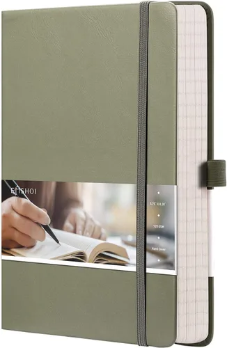 Miniatura 35 de EMSHOI - Cuaderno de puntos, 256 páginas A5, cuadrícula de puntos, papel grueso de 120gsm, 16 páginas perforadas, piel sintética suave, bolsillo