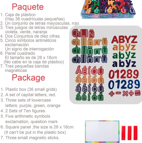 Miniatura 3 de Letras magnéticas españolas del alfabeto - Letras Españolas y Números Magnéticos para Niños, 4 colores para aula y enseñanza en casa, 4