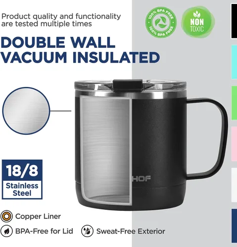 Miniatura 3 de HAUSHOF Taza de café de 14 onzas, taza de café aislada con asa, taza de viaje para camping, taza de café portátil de acero inoxidable, tazas de café