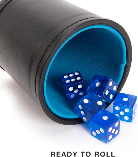 Miniatura 5 de Brybelly Juego de dados con taza de dados – Perfecto para juegos de dados de casino para la familia de dados de cuero – Coctelera de dados de póker