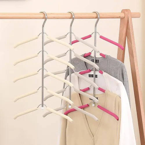 Miniatura 6 de Paquete de 3 perchas 5 en 1 para blusas y árboles, perchas para ahorrar espacio, con brazo oscilante, antideslizantes, acolchadas, colgador de ropa