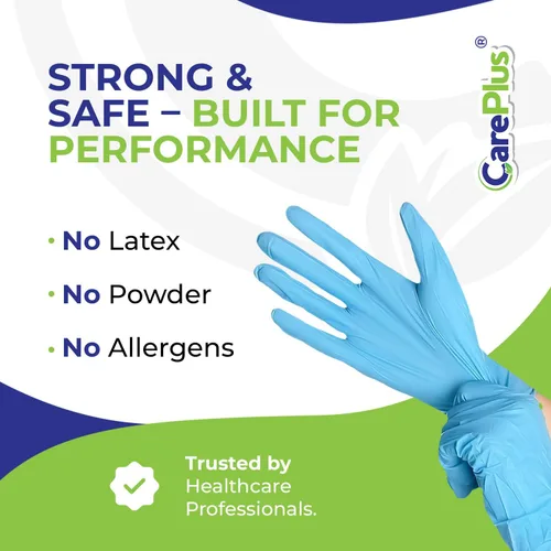Miniatura 2 de CARE PLUS Guantes de nitrilo para uso médico, sin polvo ni látex, negro/azul, S, M, L, XL - 100, 200, 1000