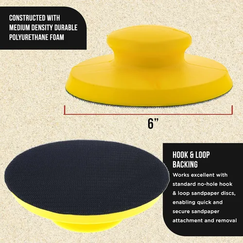 Miniatura 3 de Dura-Gold Pro Series - Bloque de lijado manual de 6 pulgadas de forma redonda para discos de lijado PSA y PSA de 6 pulgadas, paquete de 2