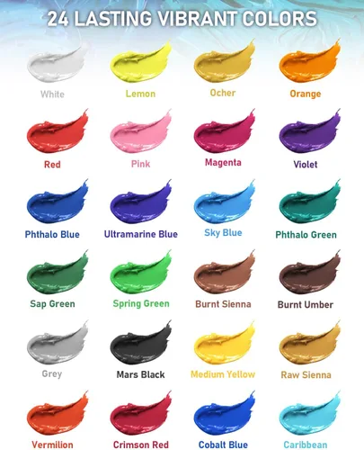 Miniatura 5 de Nicpro Juego de pintura acrílica grande de 24 colores (16.9 onzas), ricos pigmentos no tóxicos, suministros de pintura a granel para artistas