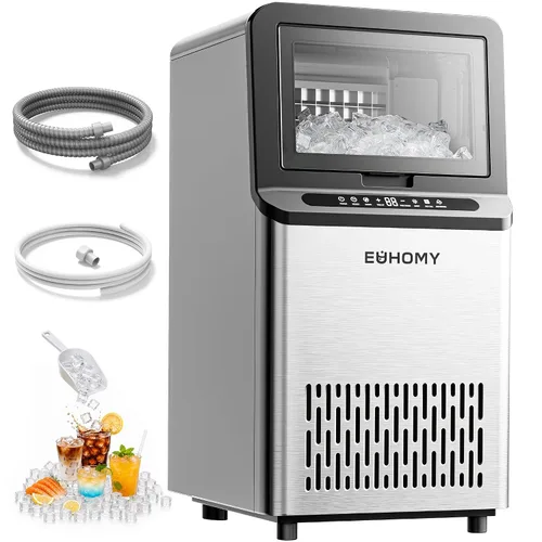 EUHOMY Commercial Ice Maker Machine, 101lbs/24H, Stainless Steel Under Counter Ice Maker with 22lbs Storage, Self-Cleaning, Freestanding Ice Machine