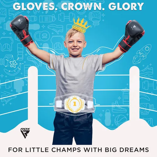 Miniatura 3 de Guantes de boxeo para niños RDX, 4 oz y 6 oz, Junior, de cuero Maya, con palma ventilada, para entrenamiento, Muay Thai, sparring, kickboxing, Rojo