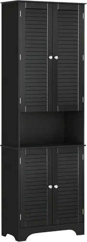 HOMCOM Armario de almacenamiento alto y estrecho para baño con puertas y estantes ajustables, gabinete de lino independiente con 2 armarios y
