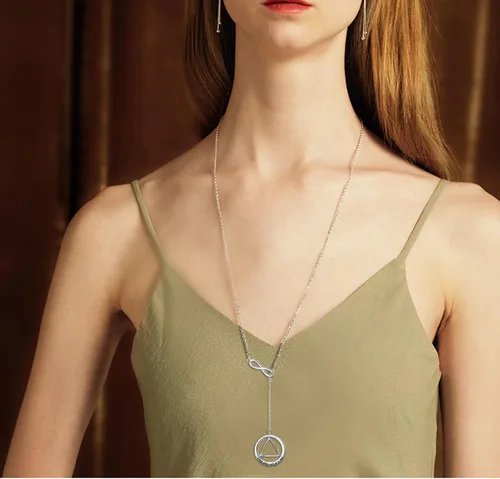 Miniatura 2 de Collar largo de plata de ley Larait Bar Y Lariat de cadena larga ajustable collar de regalo para ella, 30 pulgadas