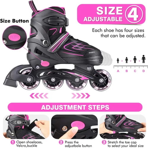 Miniatura 2 de Patines en línea ajustables, patines en línea para exterior con ruedas completamente iluminadas para niños y adultos, mujeres, niñas y niños C-rosa