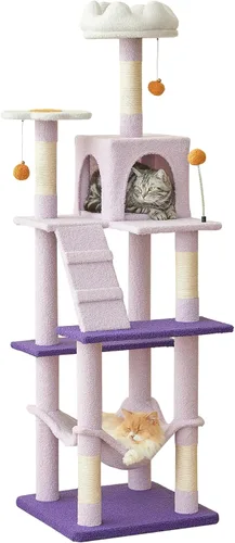 Miniatura 22 de MWPO - Árbol para gatos, multiestructura para gatos grandes con postes rascadores de sisal, plataforma acolchada, hamaca y condominio, torre Marrón