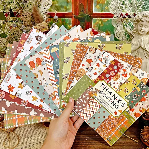 Miniatura 7 de Bloc de papel para álbum de recortes de 6 x 6 pulgadas, diseño de otoño de una sola cara, con temática de Acción de Gracias, paquete de 24 hojas