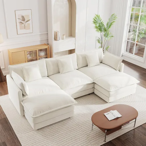 Miniatura 14 de mikibama - Sofá seccional modular, sofá en forma de L de 76.4 pulgadas para sala de estar, sofá cama cómodo tipo nube con otomano móvil, combinación