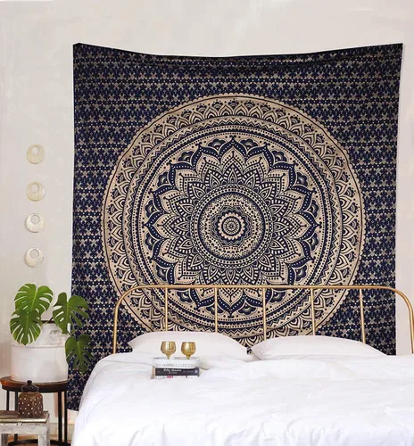 Miniatura 5 de Popular Handicrafts Original Ombre - Tapiz indio Mandala para pared, ornamento hippie, colcha bohemia con brillo metálico