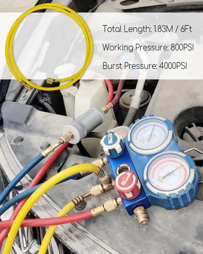 Miniatura 3 de Manguera de carga de refrigerante de 3/8 pulgadas, 3/8 pulgadas FL a 1/4 pulgadas FL manguera de carga HVAC certificada al vacío, amarillo 6 pies