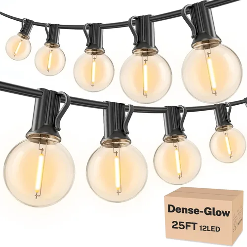 RTTY Luces de Cadena para Exteriores de 25 pies, Luces Globo LED G40 para Patio con 13 Bombillas de Plástico, Irrompibles Impermeables Conectables
