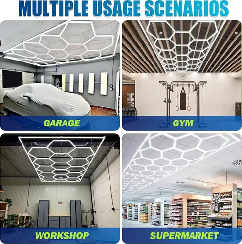 Miniatura 7 de Luces LED hexagonales de garaje, 6500 K regulables, brillo ajustable, luces hexagonales de gimnasio para coche/lavado de autos