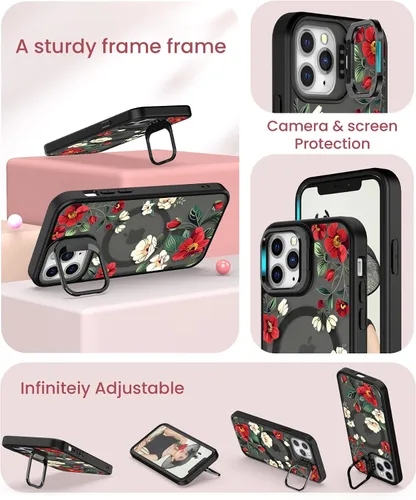 Miniatura 4 de Dretal Magnético para iPhone 11 Pro, Funda Floral, Protector de Pantalla, Anillo de Lente Integrado, Soporte, Protección de Grado Militar, Funda