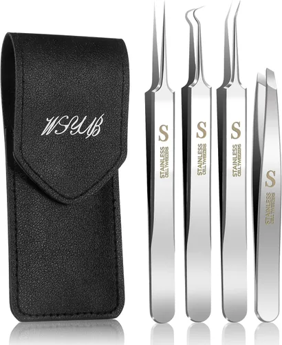 WSYUB Pinzas profesionales para puntos negros, herramientas para quitar puntos negros,Kit de depilación encarnada Starlight Plata