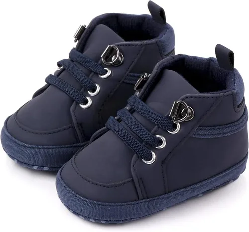 Miniatura 2 de Sekantrol Zapatos de cuna para recién nacidos, zapatos de bebé para niños y niñas, suela de goma suave, zapatos de moda de caña alta antideslizantes