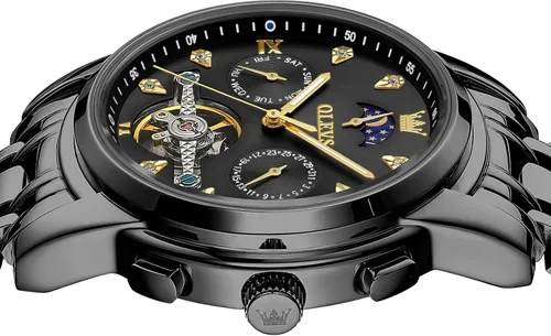 Miniatura 3 de OLEVS Relojes automáticos para hombre, impermeable, vestido de lujo, cuerda automática, esqueleto mecánico, tourbillon, fase lunar, acero