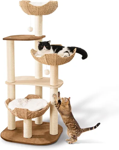Miniatura 13 de Torre de árbol para gatos grande y moderna de 59 pulgadas, torre para gatos, postes rascadores cubiertos de sisal para gatos de interior, árbol