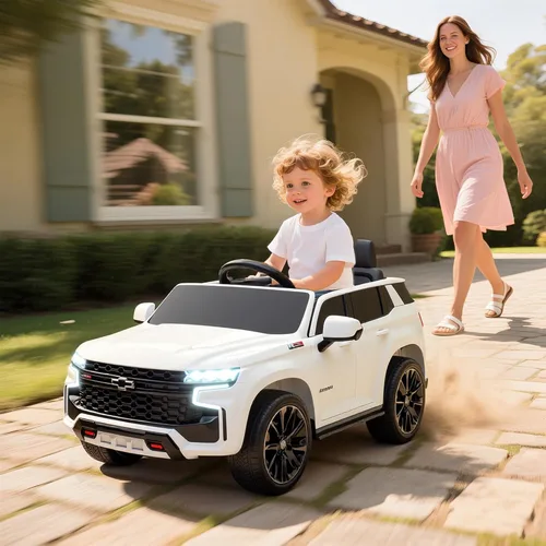 Miniatura 2 de Aosom - Automóvil con licencia Chevrolet Tahoe de paseo, vehículo eléctrico con batería de 12 V y 7 Ah, control remoto para padres, luces LED, Blanco