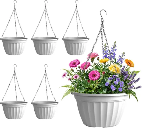 Miniatura 8 de FGstyle Paquete de 6 macetas colgantes de 8 pulgadas, macetas de riego automático para plantas de interior, cesta colgante de plástico con elevador