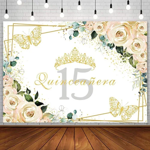 Miniatura 19 de Sendy Telón de fondo de quinceañera de 7 x 5 pies con membrillo de 15 años, suministros de decoración de fiesta de cumpleaños para niña, princesa