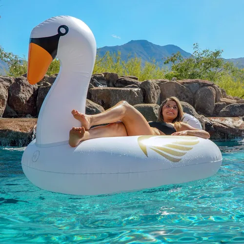 Miniatura 2 de GoFloats Flotadores inflables gigantes para piscina, elige unicornio, dragón, flamenco, cisne o toro, incluye flotador de bebida
