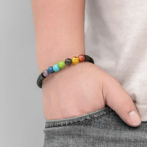 Miniatura 7 de Pulsera de cuentas de cuero genuino con cierre magnético de 8.5 pulgadas