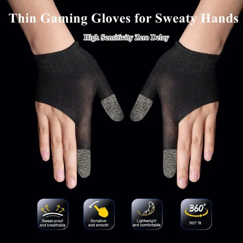 Miniatura 3 de Guantes de juego para manos sudorosas, ultrafinos y transpirables para pantalla táctil, guantes de juego con mangas para dedos para el pulgar