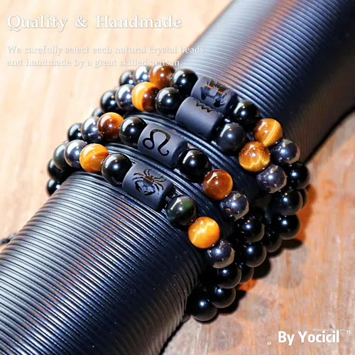 Miniatura 6 de Pulseras de la amistad, pulsera de obsidiana negra arcoíris para mujeres y hombres, 0.394 pulgadas (0.394 in), ojo de tigre, hematita y cristal