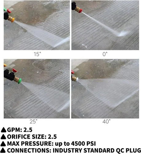 Miniatura 4 de Puntas de lavado a presión, puntas de boquilla de jabón, múltiples grados, diseño de conexión rápida de 1/4, hasta 4,500 PSI 2.5 GPM (paquete de 5)