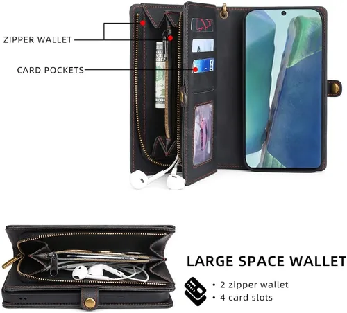 Miniatura 3 de Asuwish Funda de teléfono para Samsung Galaxy Note 20 5G con cremallera, funda desmontable con protector de pantalla de vidrio templado y tarjetero