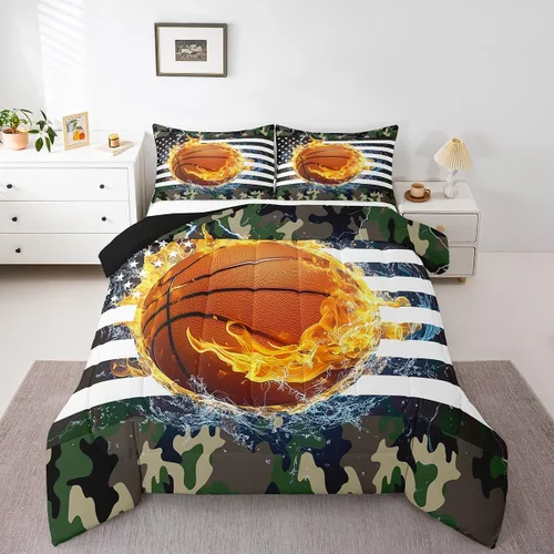 Miniatura 38 de Erosebridal Juego de edredón de bandera estadounidense tamaño individual para niños y adolescentes, juego de ropa de cama de camuflaje, edredón
