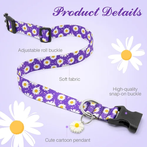 Miniatura 3 de Lindos collares para perros, collar suave de flores florales con dijes de margaritas para perros medianos (M, morado)