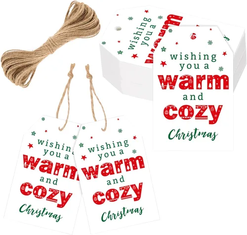 Miniatura 7 de joycraft 50 Etiquetas de Navidad con Cuerda - 3.3x2.1 pulgadas Etiquetas Colgantes de Regalo Navideño de Papel Blanco, Etiquetas Colgantes