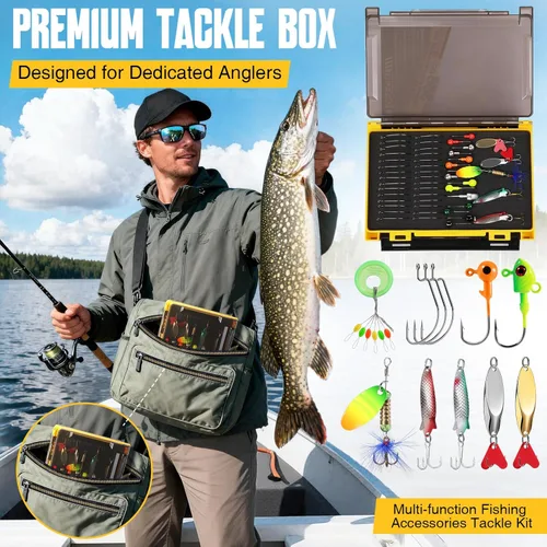 Miniatura 7 de TOPFORT Kit de 187/343 piezas de accesorios de pesca, Caja de aparejos de pesca organizada con aparejos incluidos, anzuelos de pesca, pesas de Kit