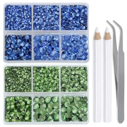 Miniatura 8 de LPBeads 6400 unidades de diamantes termoadhesivos de 12 colores con parte trasera plana, 5 tamaños mixtos, gemas de cristal redondas con pinzas