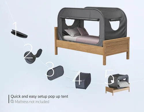 Miniatura 3 de Skywin TidyFriend - Tienda de campaña para cama doble, toldo de privacidad pop-up y tiendas de cama para niños y adultos – Acogedora, que bloquea