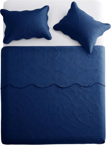 Miniatura 70 de MOONLIGHT20015 Edredón tamaño King (106 x 96 pulgadas) con 2 fundas de almohada (20 x 36 + 2 pulgadas) para todas las estaciones, juego de cama Azul