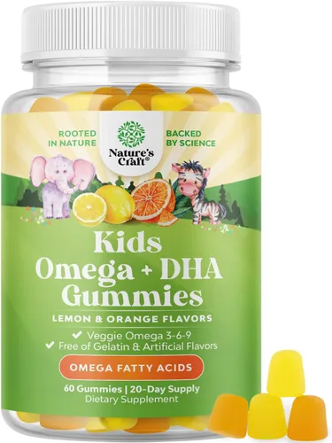 Gomitas de DHA Omega 3 para Niños - Ácidos Grasos Omega 3 6 9 para el Cerebro, Fortaleza Inmunológica y Visión - DHA Nutricional para Niños para un