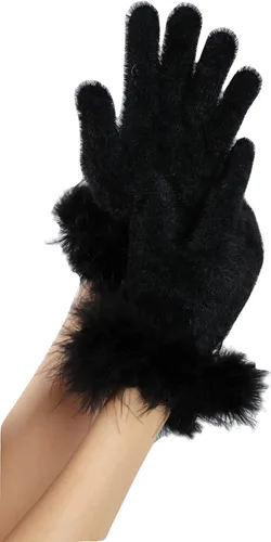 Miniatura 73 de Sahabowi Guantes de cuero para clima frío Manopla de lana cálida de invierno para mujeres