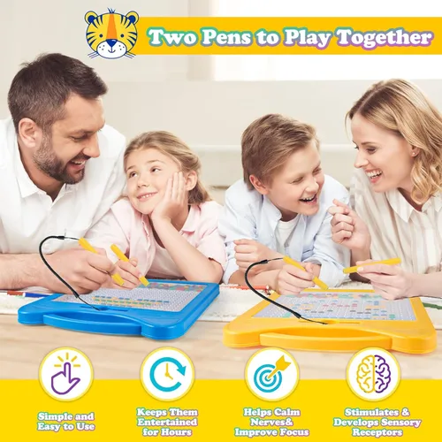 Miniatura 5 de Tablero magnético de dibujo extra grande para niños, tablero de garabatos magnético con 2 bolígrafos, arte de puntos magnéticos, juguete Montessori