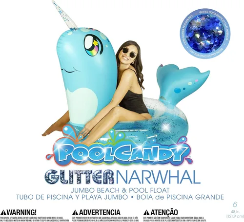 Miniatura 6 de Poolcandy - Flotador inflable de animal para piscina, tamaño extra grande de 48 pulgadas, múltiples estilos de animales narwhal azul